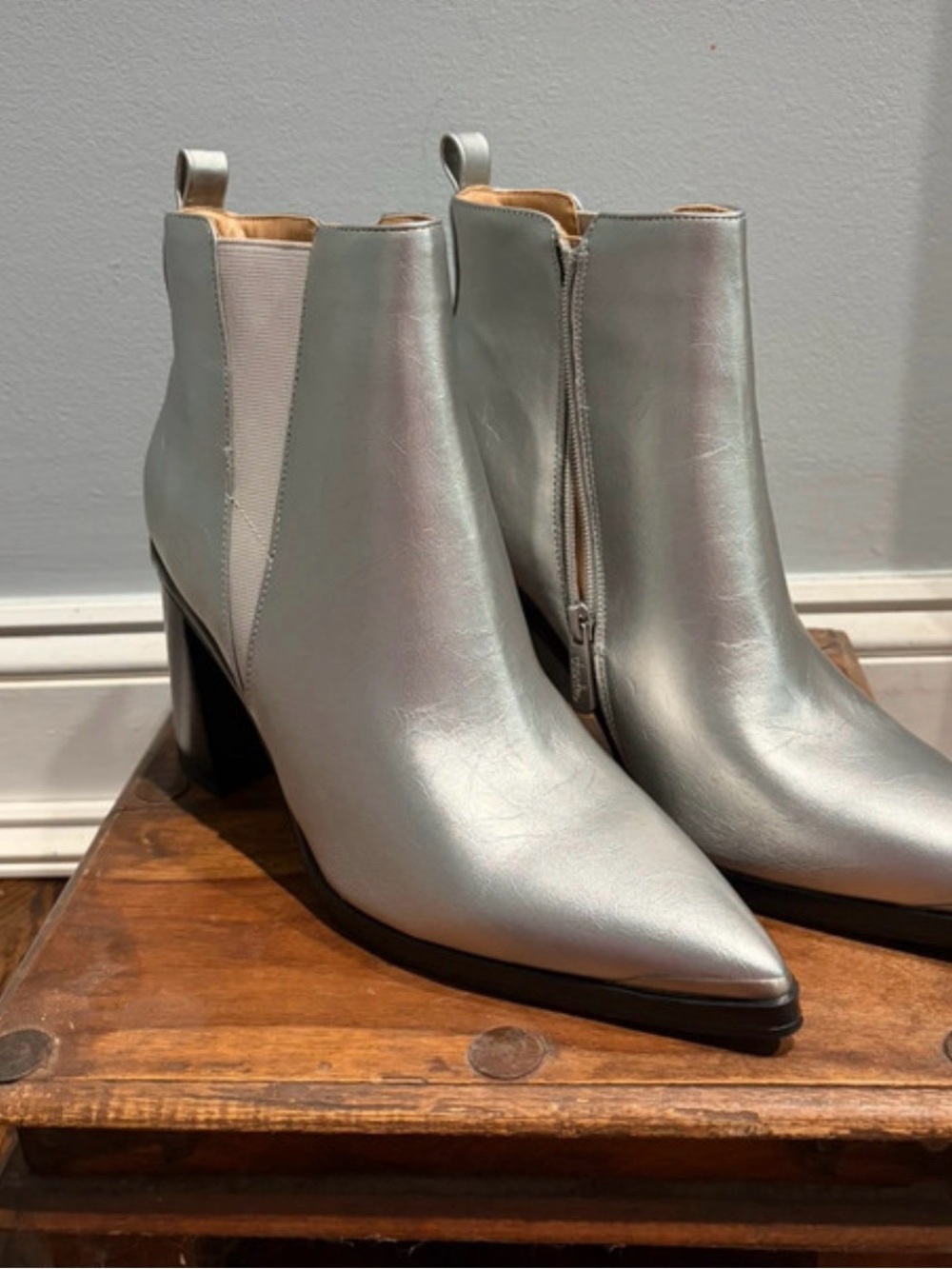 Charles by Charles David Metallic Silver Pointed Toe Ankle Boots